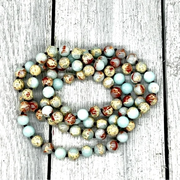 222. Elegant Aqua Terra Jasper (Sea Sediment) Bead Necklace - Picture 3 of 12